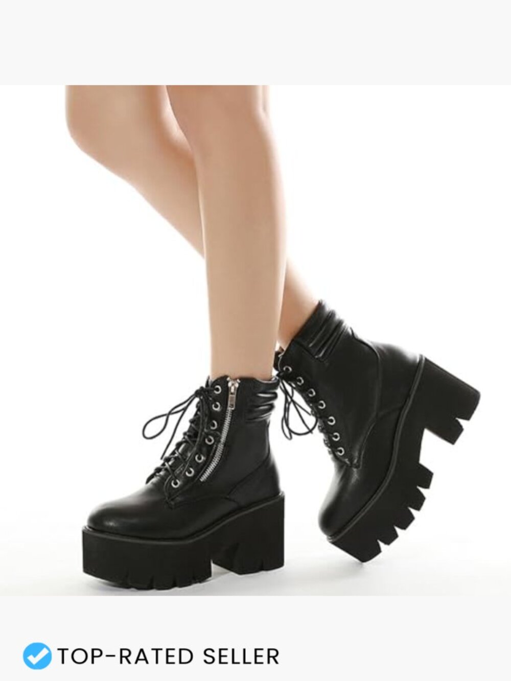 Round Toe Chunky Ankle Boots Lace Up Zipper Combat Boots Platform Heel - Picture 6 of 6